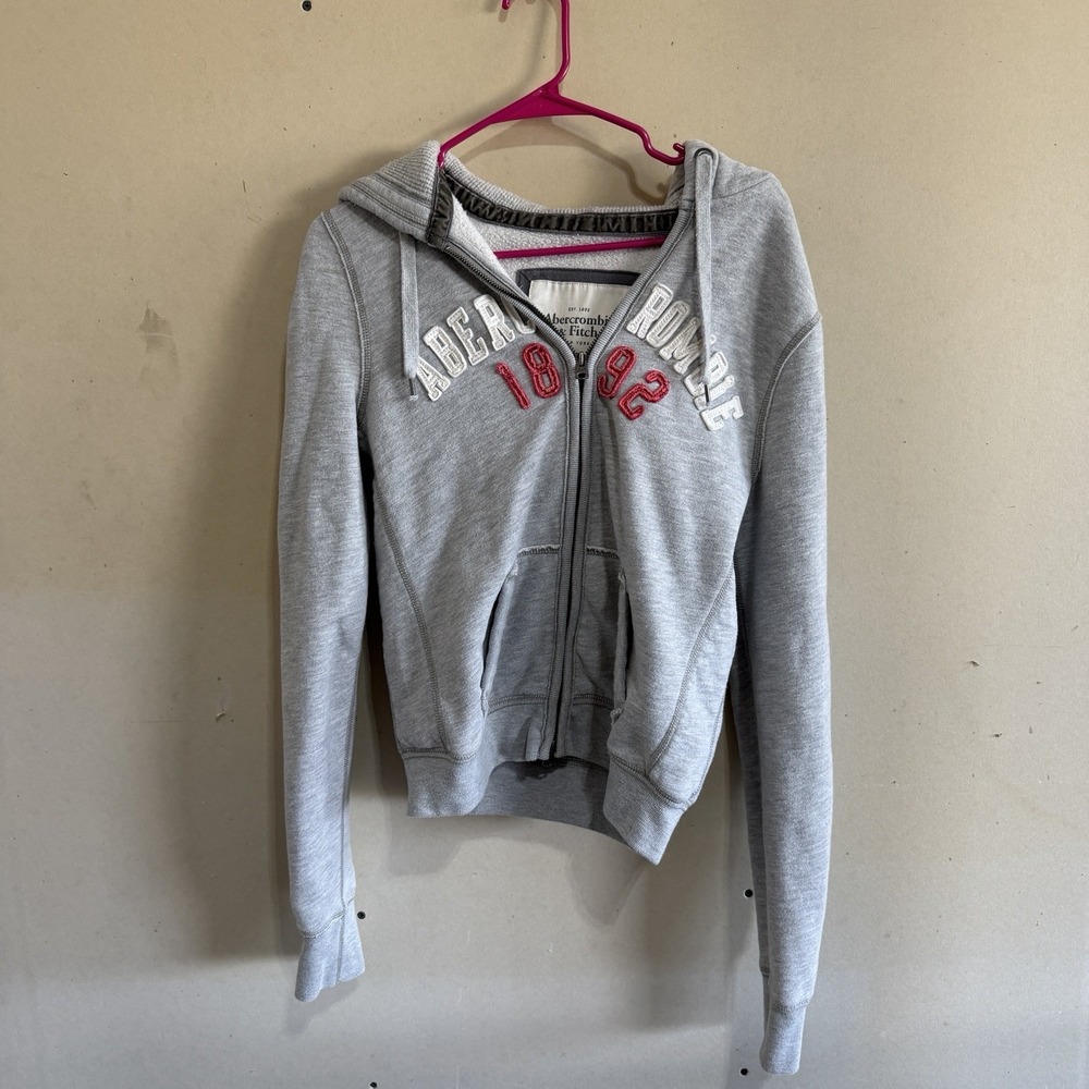 Vintage Abercrombie & Fitch Y2K Gray Zip Up Hoodie Size Large 1892